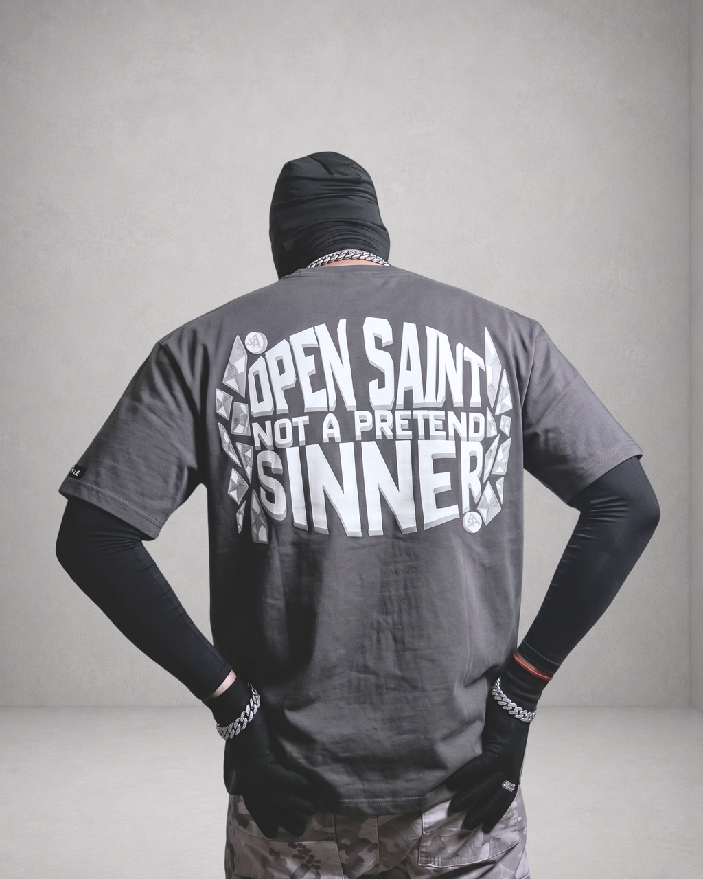 SAINT ARQANE - OPEN SAINT GREY TEE (Back Model)