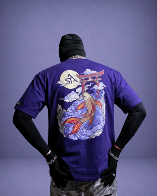 SAINT ARQANE - MOONLIT KOI INDIGO TEE (Back Model)