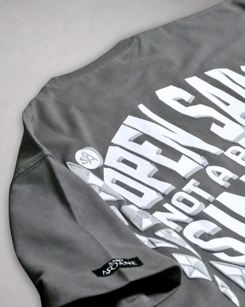 SAINT ARQANE - OPEN SAINT GREY TEE (Back Close up 1)